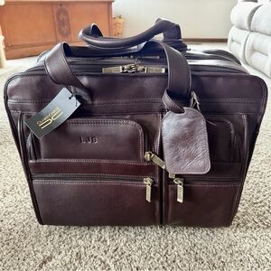 Claire Chase Jumbo Executive Computer Briefcase 100% Cowhide Leather Color Cafe
